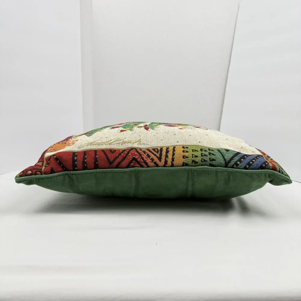 Vintage Laurel Burch Christmas Tree Tapestry Pillow Holiday Folk Art 18x18 90s